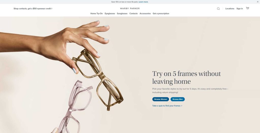 Warby Parker website image